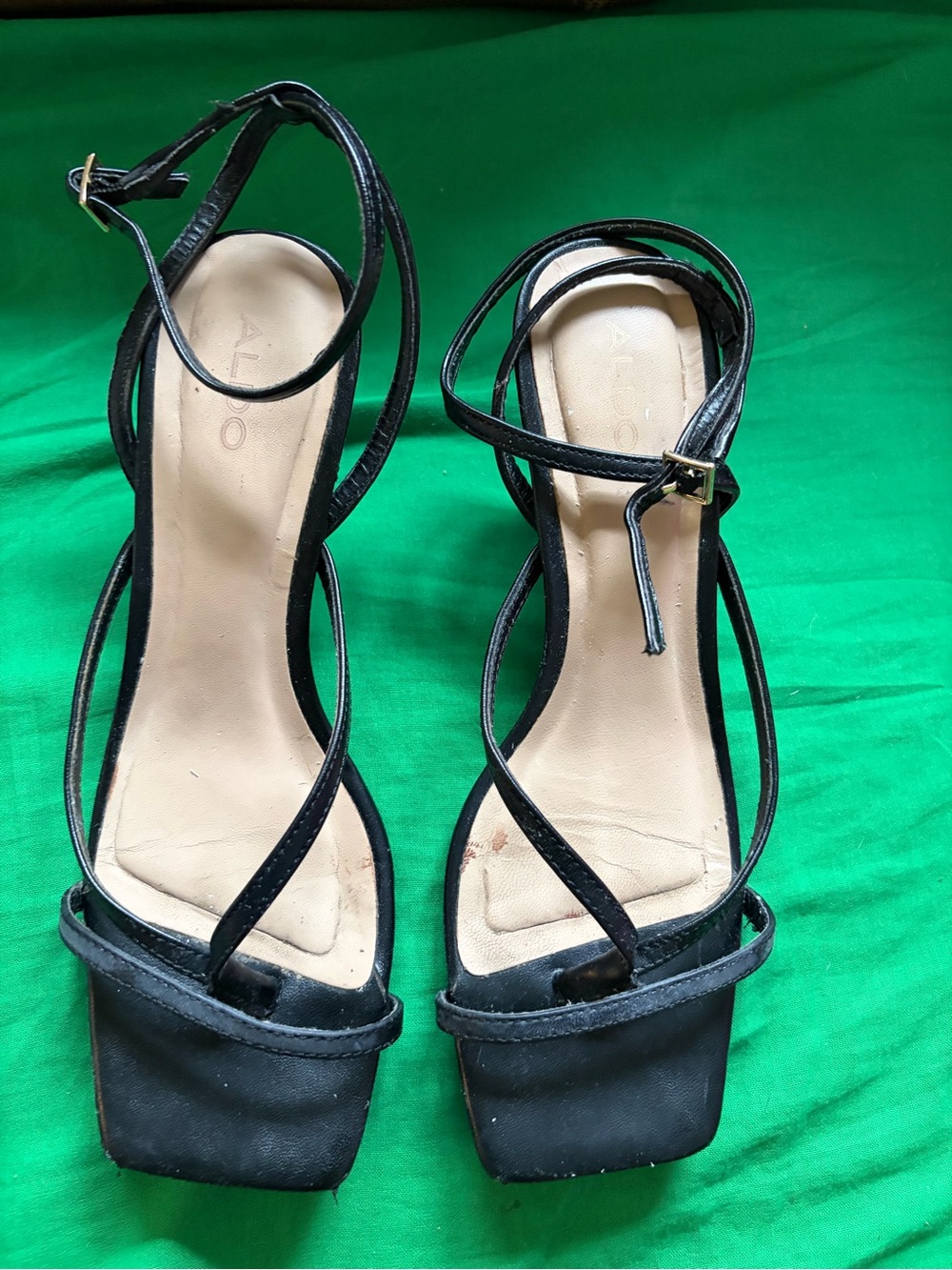 Aldo Black Strappy Square-Toe Ankle-Wrap Sandals